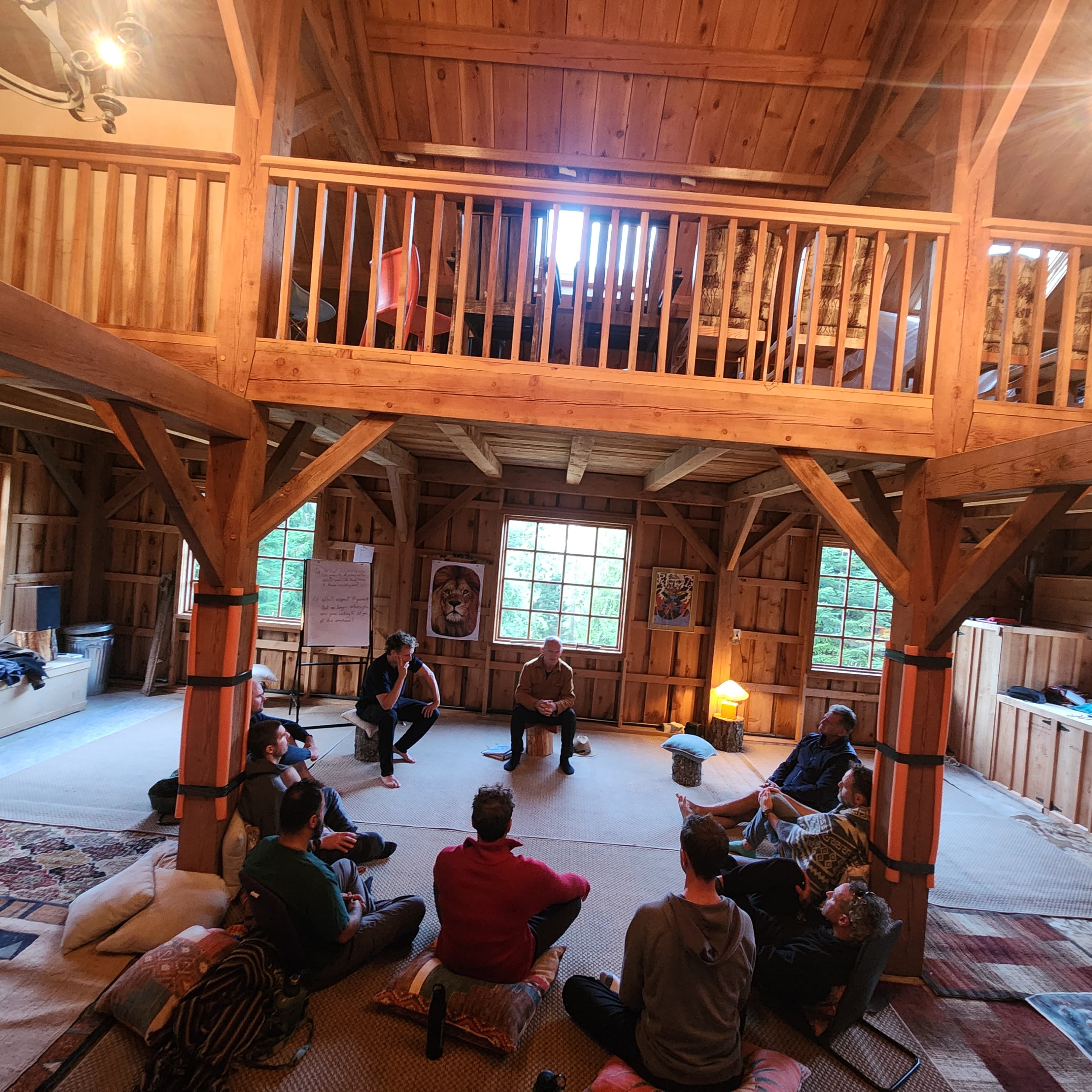 Group circle in the barn at the retreat property
