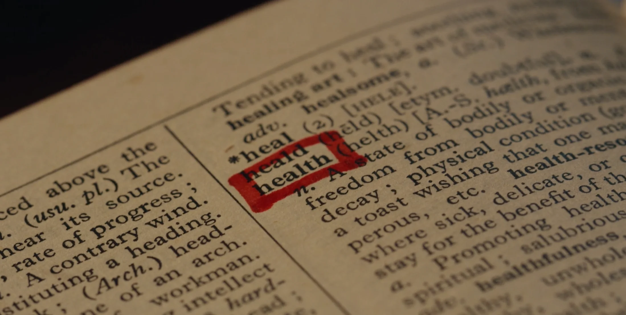 Dictionary entry for the word health, circled in red ink