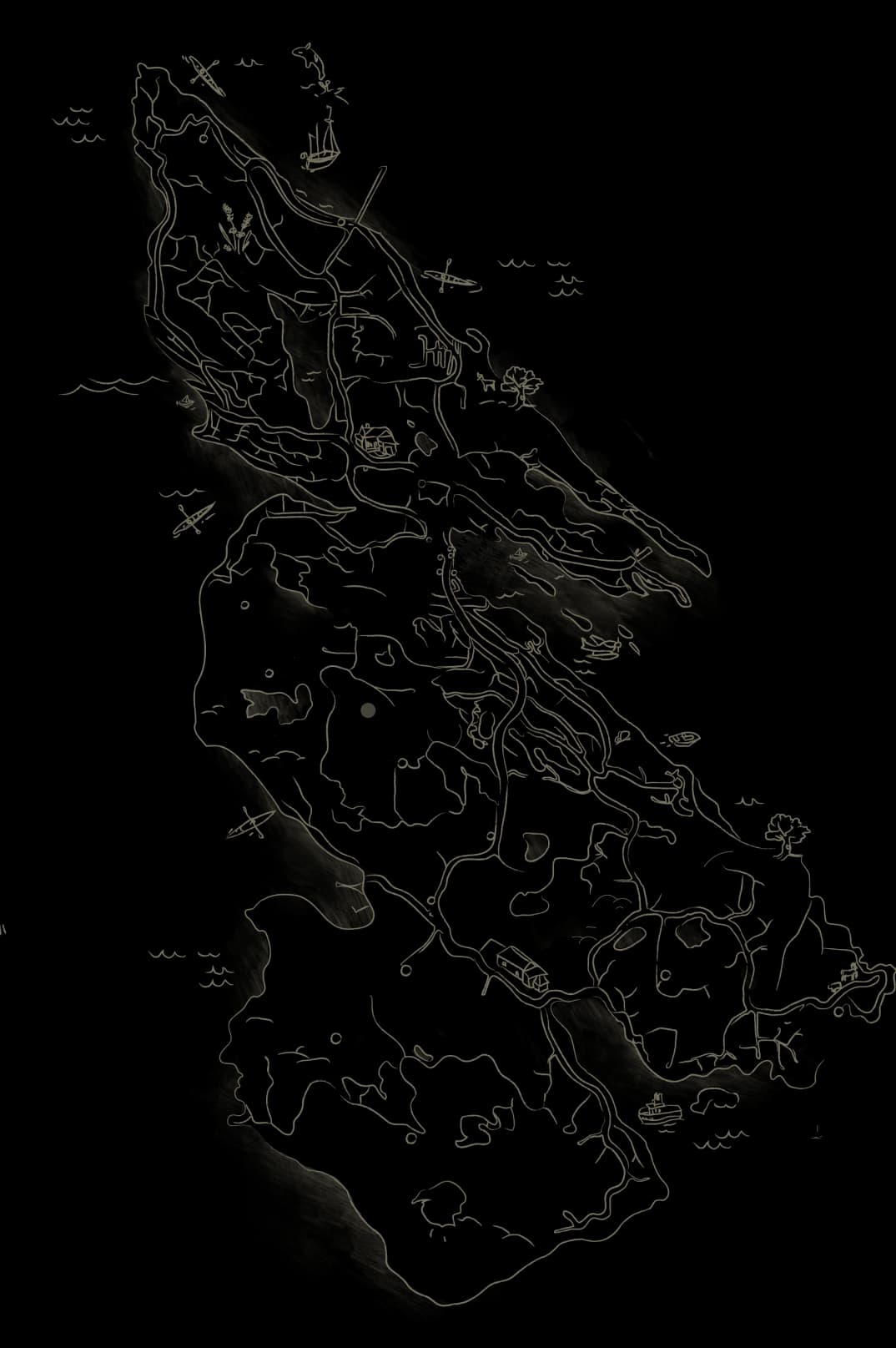 Hand-drawn illustrated map of Salt Spring Island